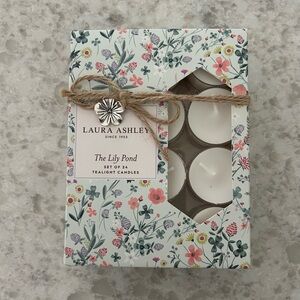 “New” Laura Ashley Floral Gift Box Tealight Candle Set - The Lily Pond-set of 24